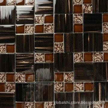 Crystal Glass Mosaic Tiles with Brown Mix Color, 300 x 300mm, 23 x 23mm Unite Size